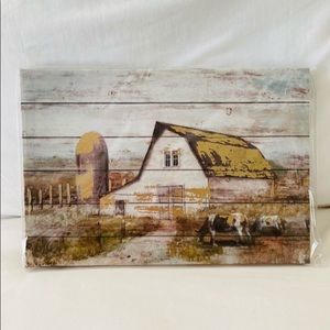 Farmhouse with cows and gold
foil details canvas wall art